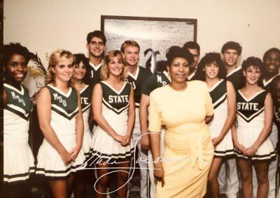 Aretha surprised her son Teddy at his college graduation party by inviting the entire Michigan State University cheerleading squad to their home!