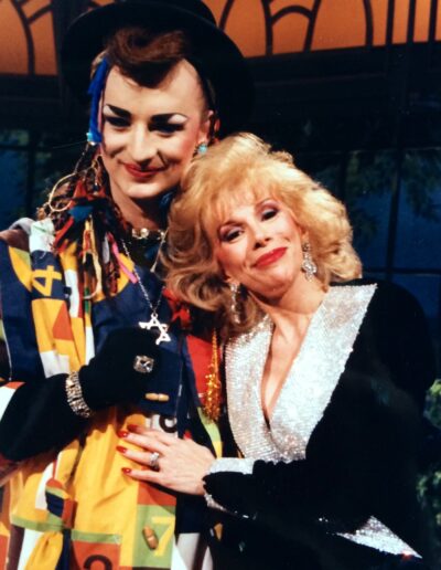 Boy George and Joan Rivers on the set of the Tonight Show